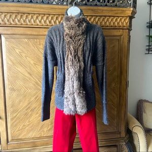 DKNY gray faux fur turtleneck sweater jacket